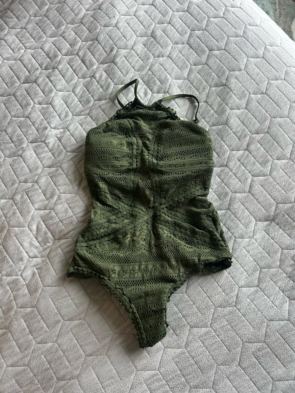 Olive Green Lace One-Piece Swimsuit